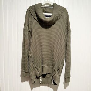 Anthropologie Olive Green Cowl Neck Waffle Knit Sweater